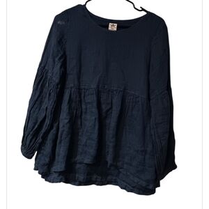 Crown Linen Designs  Navy Blue Women's Blouse Sz S